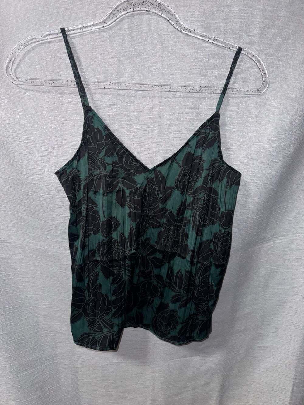 Gap Green and Black Floral Crinkle Pleated Satin Camisole Top